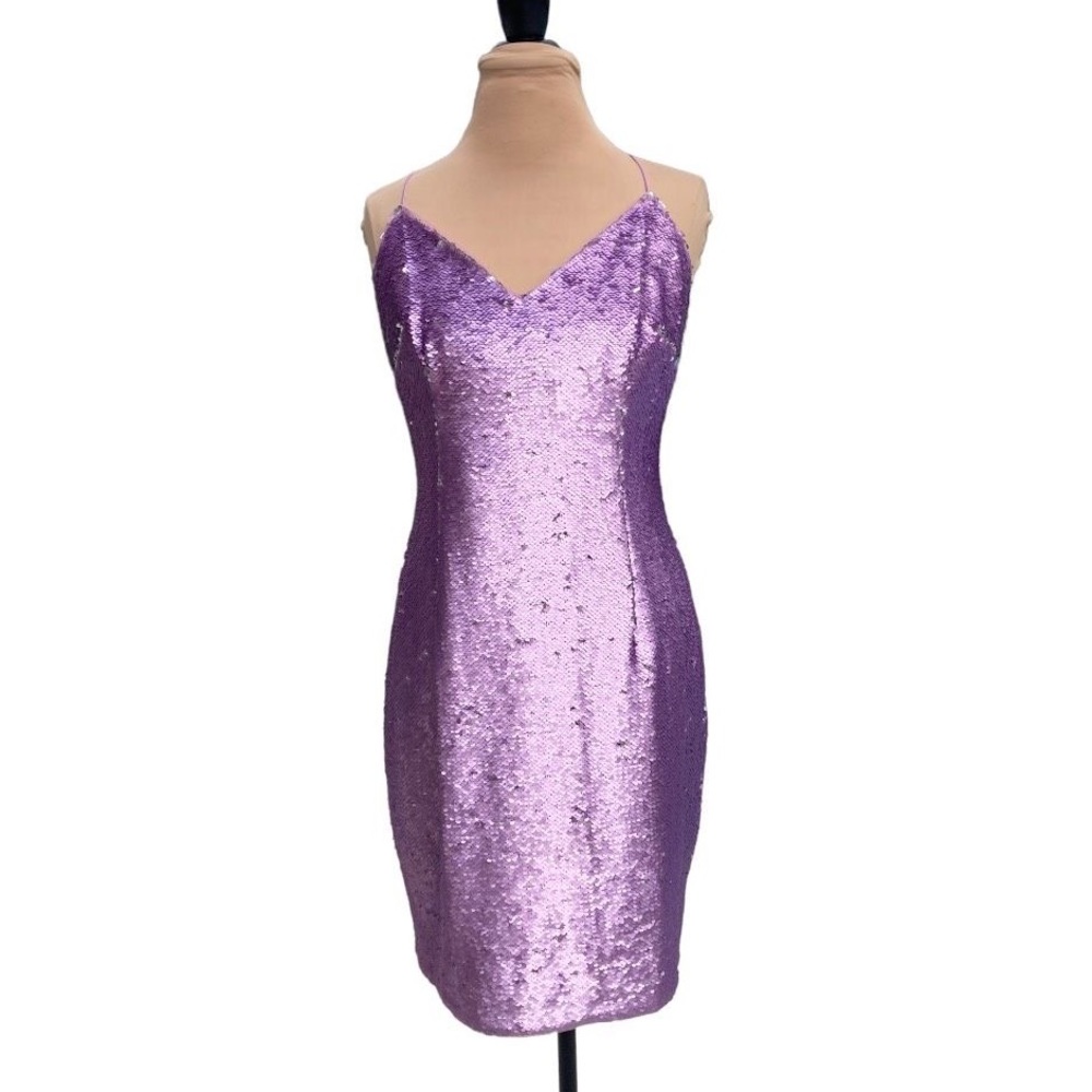 purple sequin Aidan Mattox cocktail dress